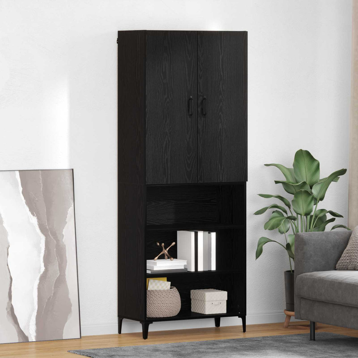 Highboard Sort eg 69,5 x 34 x 180 cm Konstrueret træ