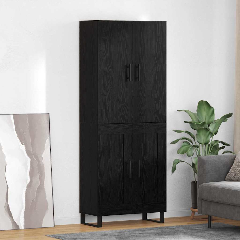 Highboard 2 stk. Sort eg 69,5 x 34 x 180 cm Ingeniørtræ og glas