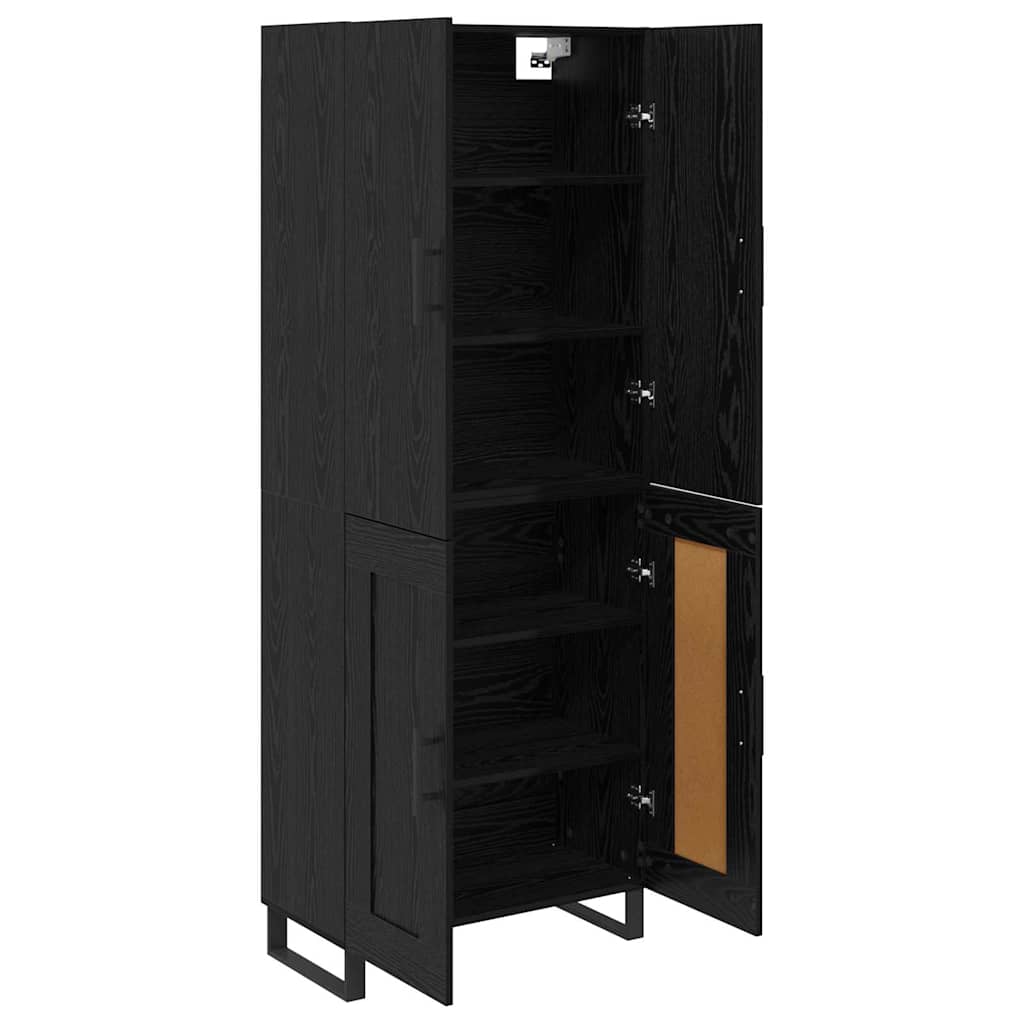 Highboard 2 stk. Sort eg 69,5 x 34 x 180 cm Ingeniørtræ og glas