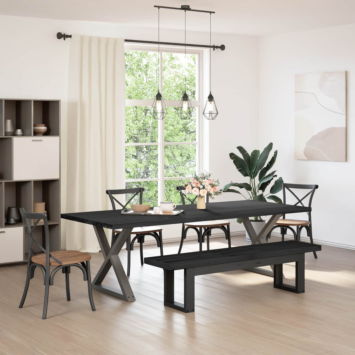 Spisebænk NOAIN 180 x 41 x 45 cm Massivt fyrretræ Sort