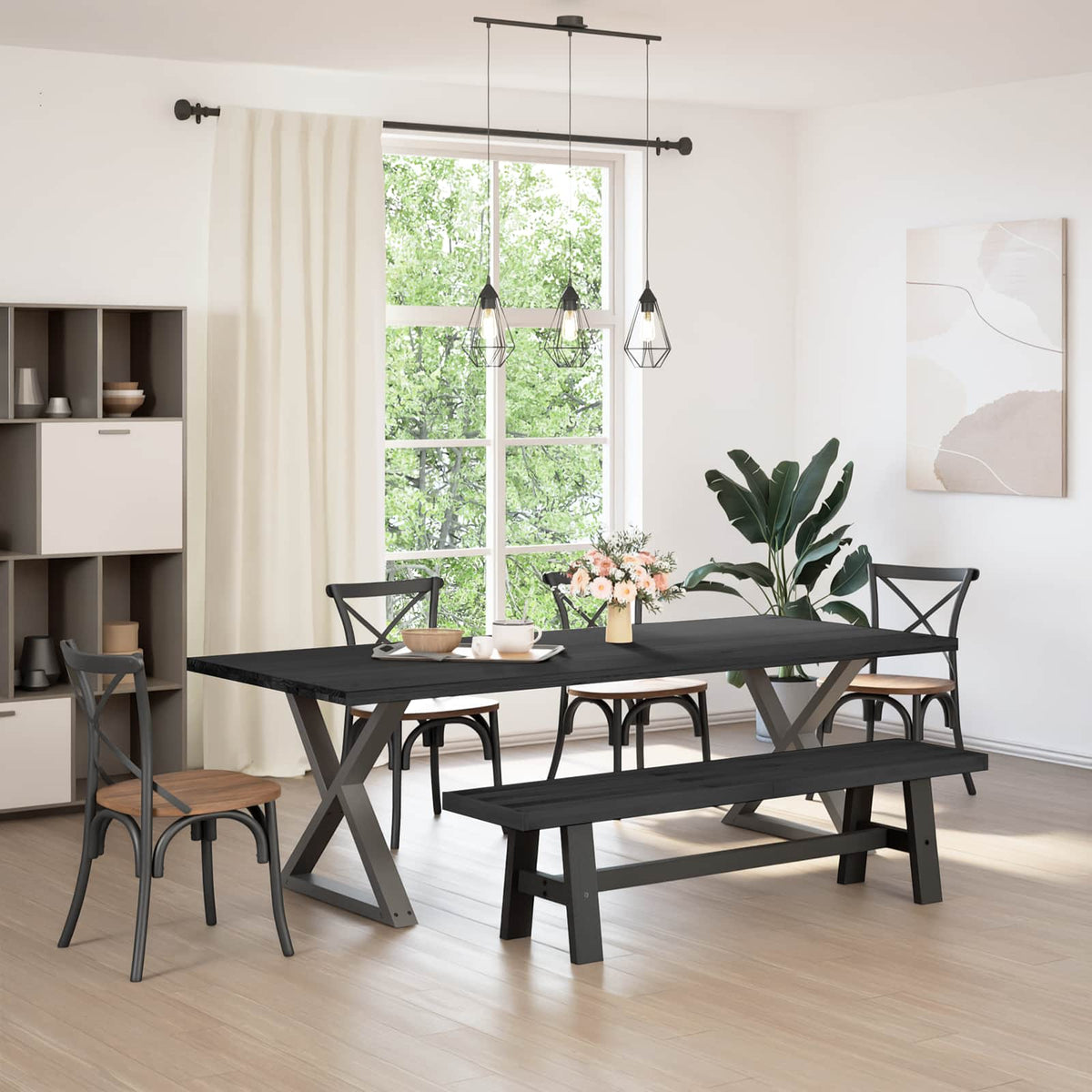 Spisebænk NOAIN 160 x 41 x 45 cm Massivt fyrretræ Sort