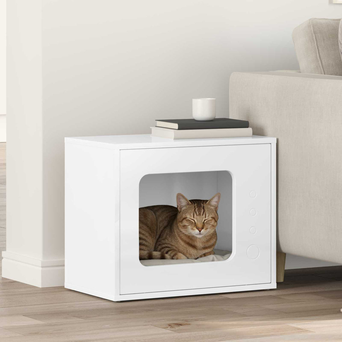 Kat Hus Gloss Hvid 51 x 30 x 42,5 cm Konstrueret træ