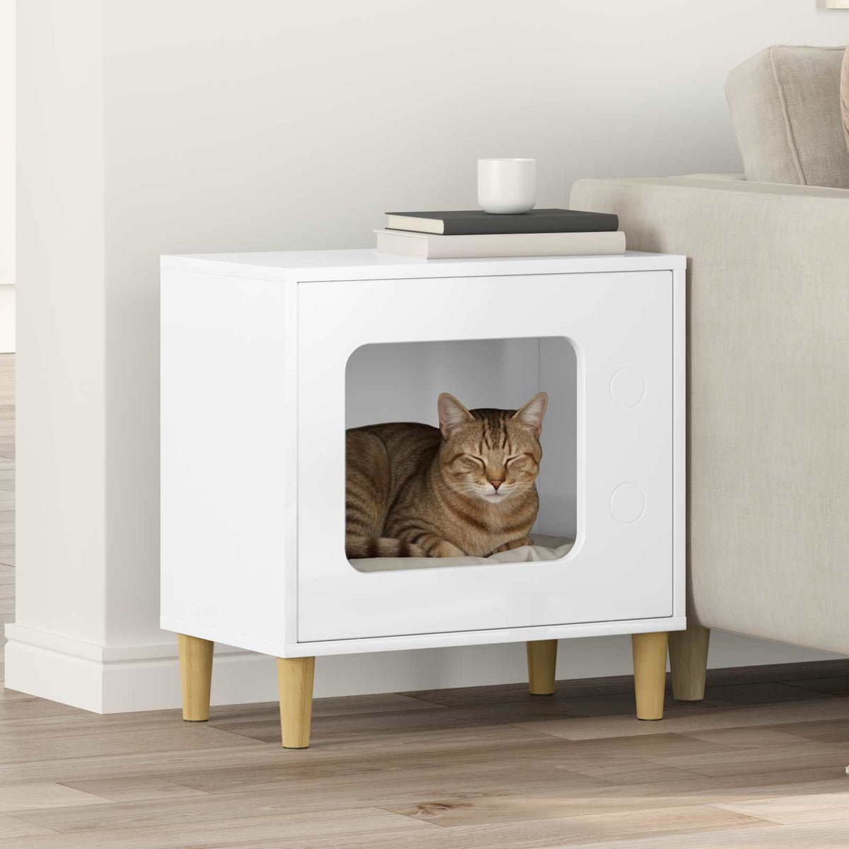 Kat Hus Gloss Hvid 51 x 30 x 52 cm Konstrueret træ