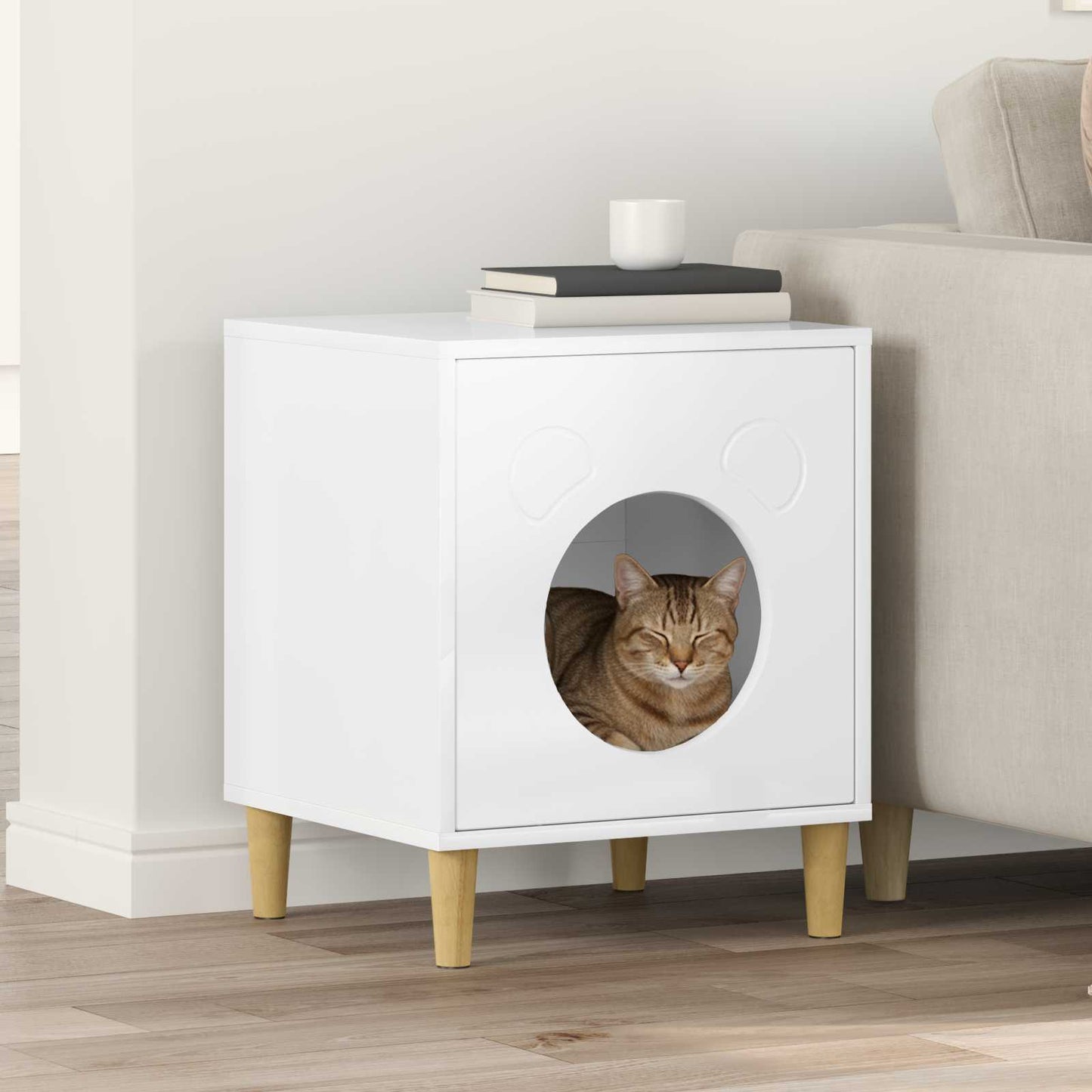 Kat Hus Gloss Hvid 42,5 x 40 x 53 cm Konstrueret træ