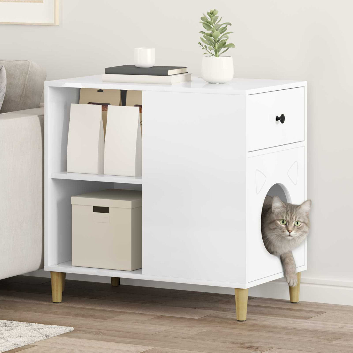 Kat Hus Gloss Hvid 72 x 42,5 x 70 cm Konstrueret træ