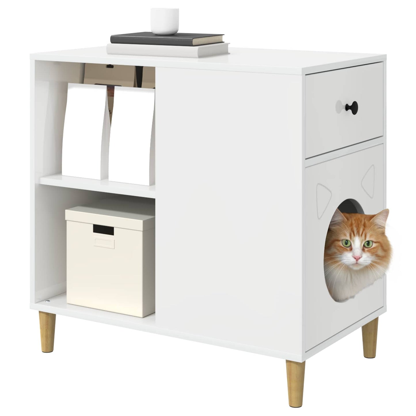 Kat Hus Gloss Hvid 72 x 42,5 x 70 cm Konstrueret træ