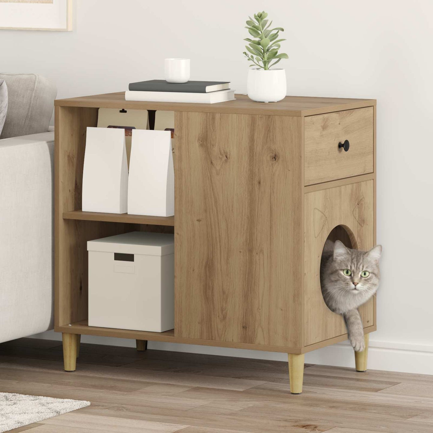 Kat Hus Artisan-eg 72 x 42,5 x 70 cm Konstrueret træ