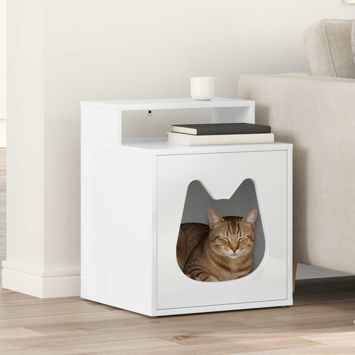 Kat Hus Gloss Hvid 42,5 x 40 x 53,5 cm Konstrueret træ