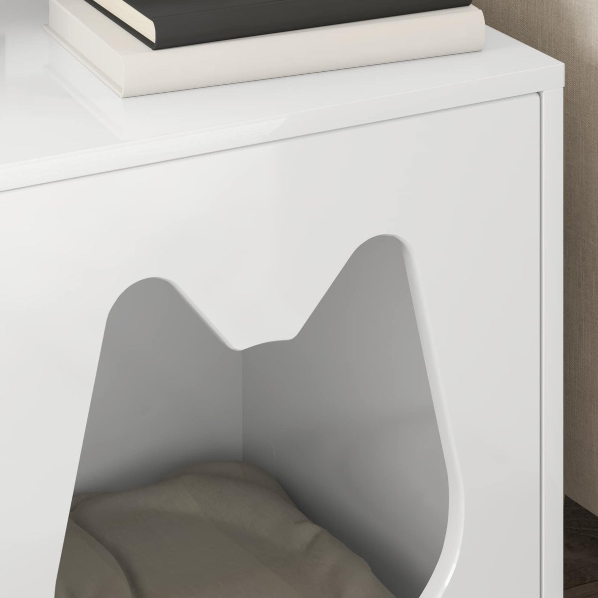 Kat Hus Gloss Hvid 42,5 x 40 x 53,5 cm Konstrueret træ