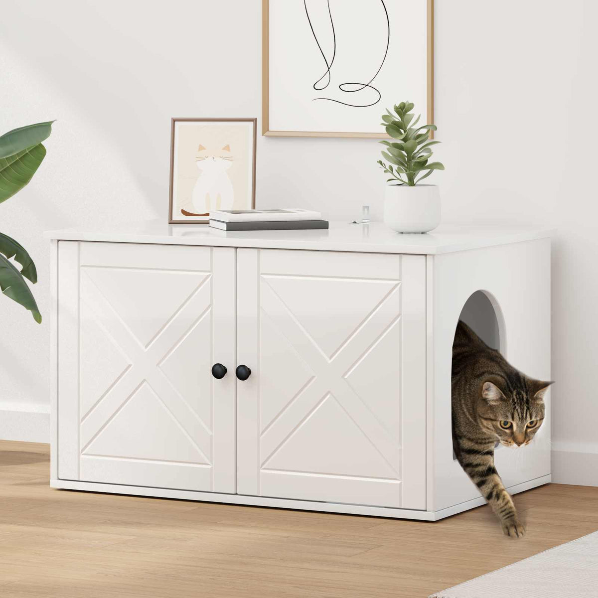 Kat Hus Gloss Hvid 85 x 55 x 50,5 cm Konstrueret træ