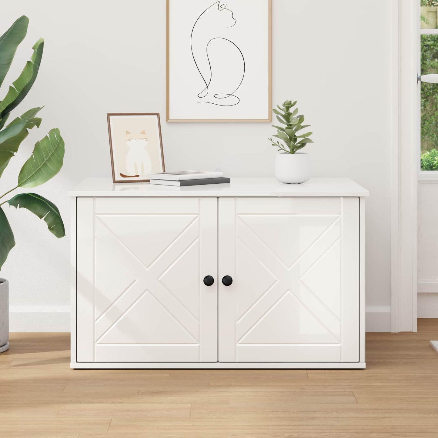 Kat Hus Gloss Hvid 85 x 55 x 50,5 cm Konstrueret træ