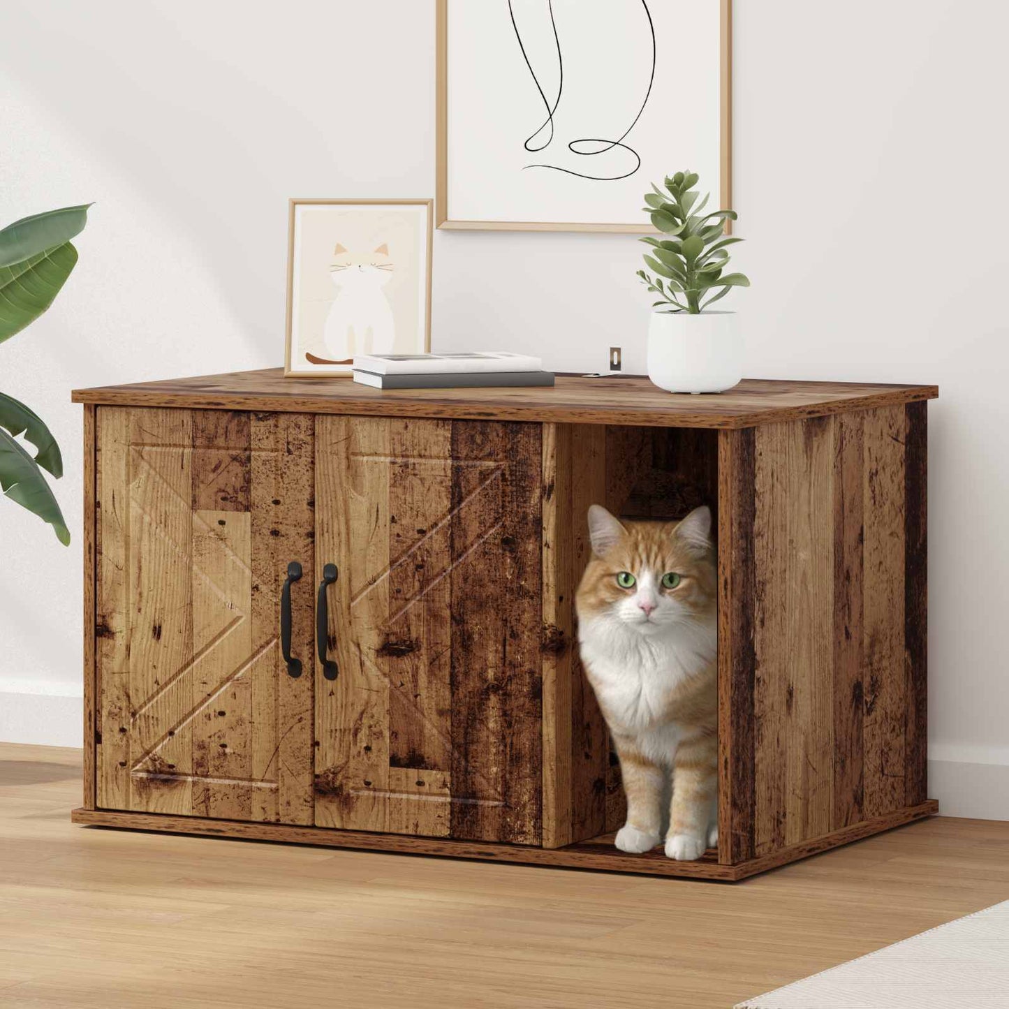 Kat Hus Gammelt træ 85 x 55 x 50,5 cm Konstrueret træ
