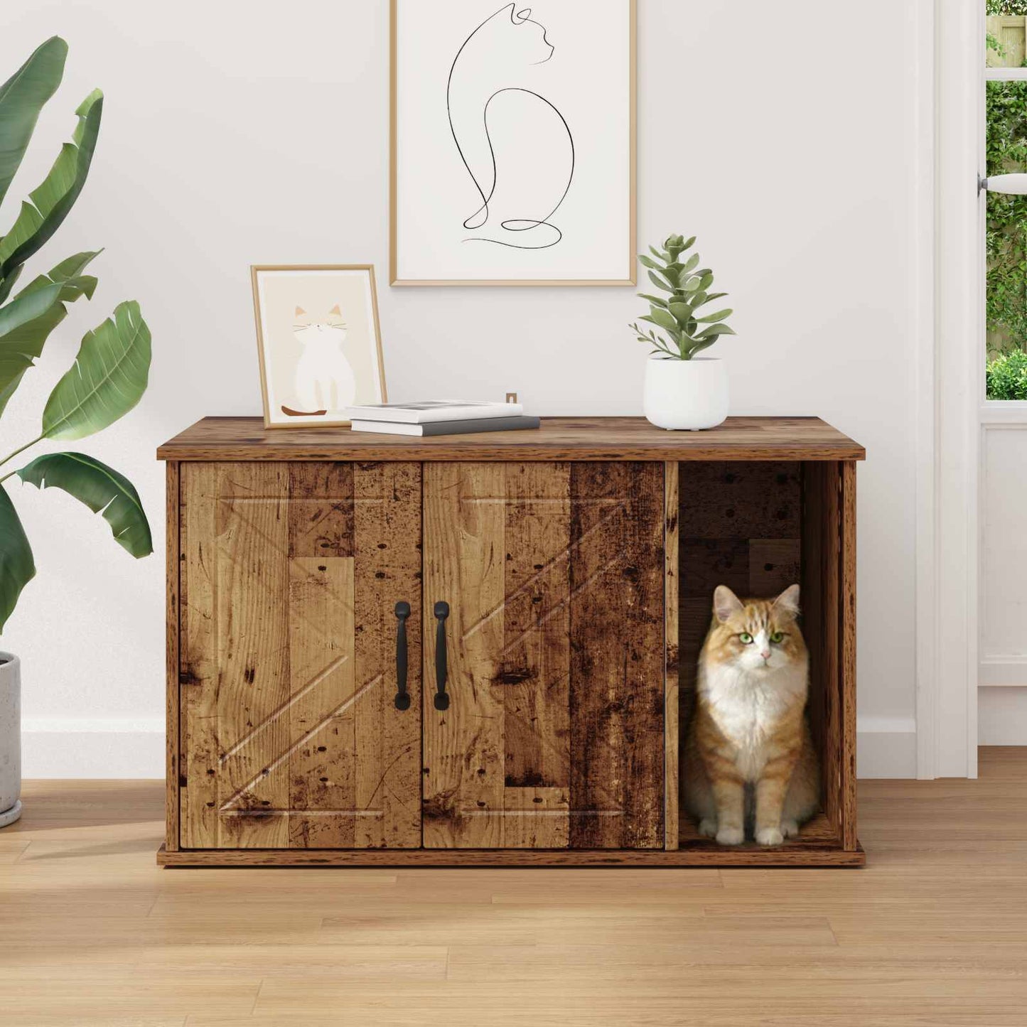 Kat Hus Gammelt træ 85 x 55 x 50,5 cm Konstrueret træ