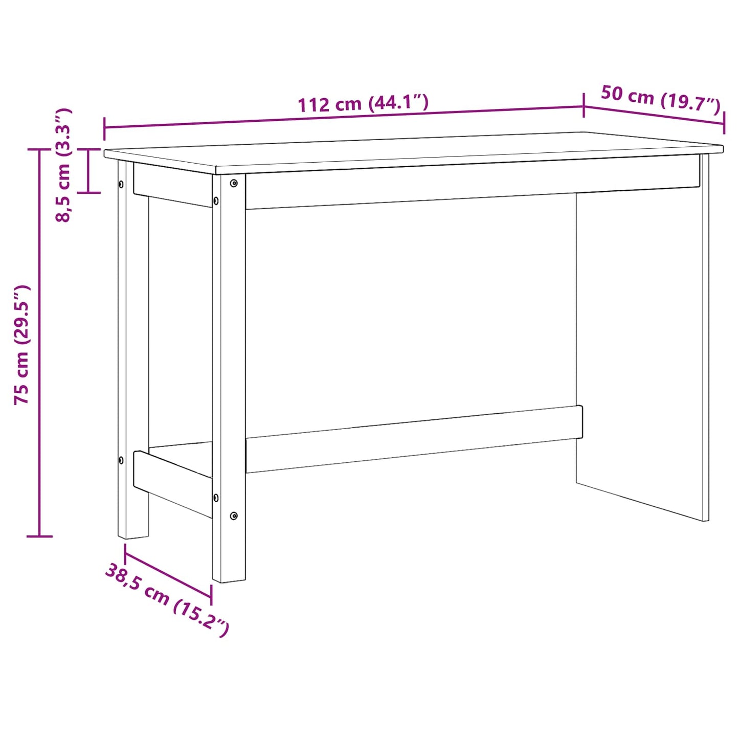 Bord Hvid 112 x 50 x 75 cm Massivt fyrretræ