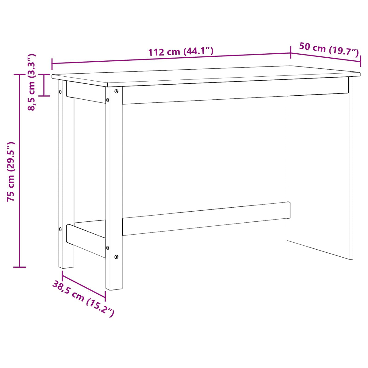 Bord Sort 112 x 50 x 75 cm Massivt fyrretræ