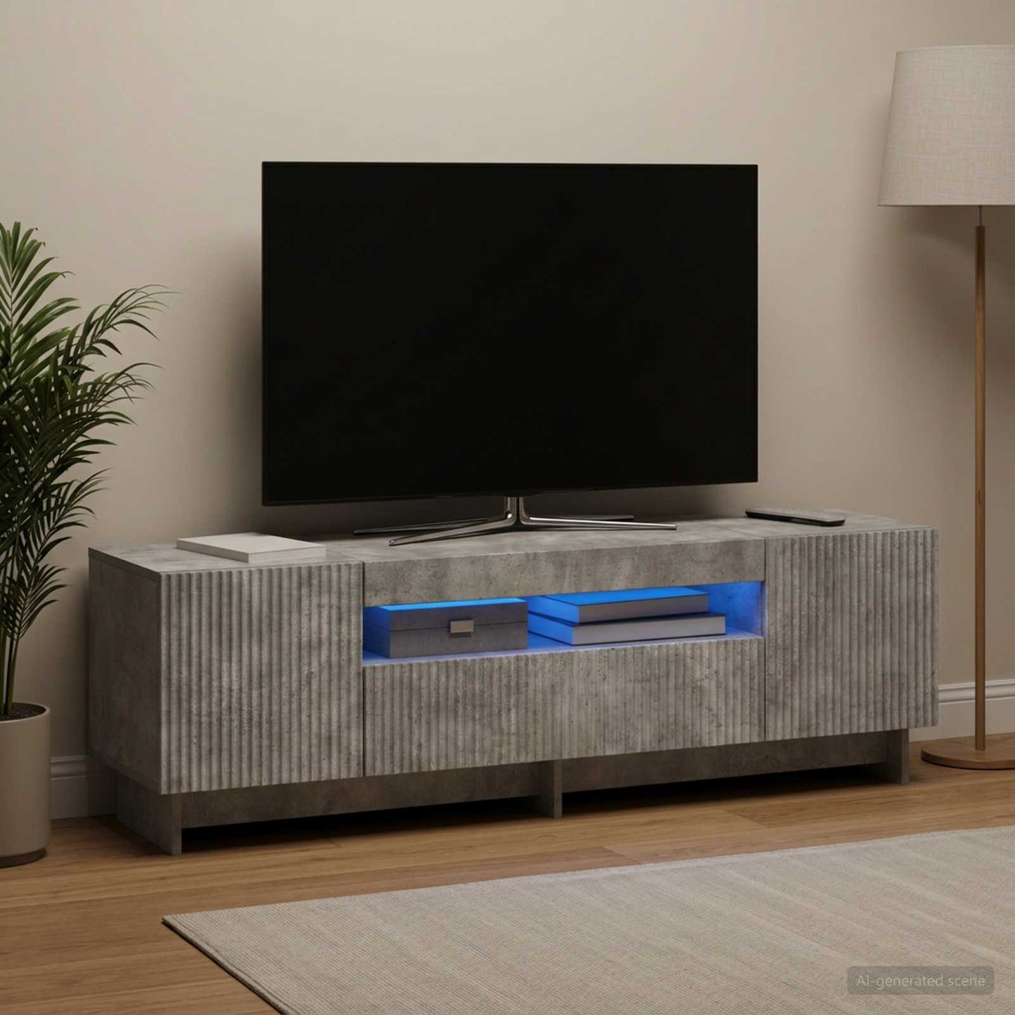 LED TV-skab Betongrå Konstrueret træ