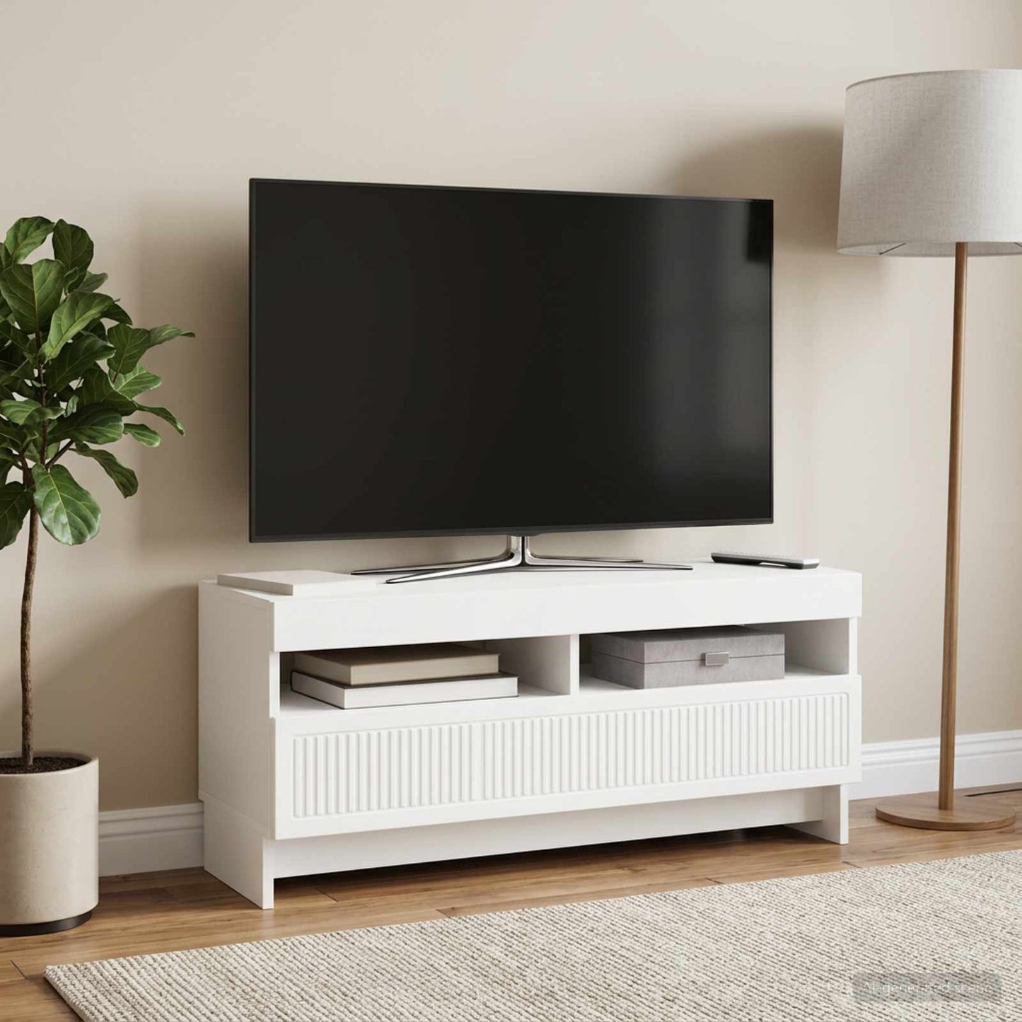 LED TV-skab Hvid Konstrueret træ