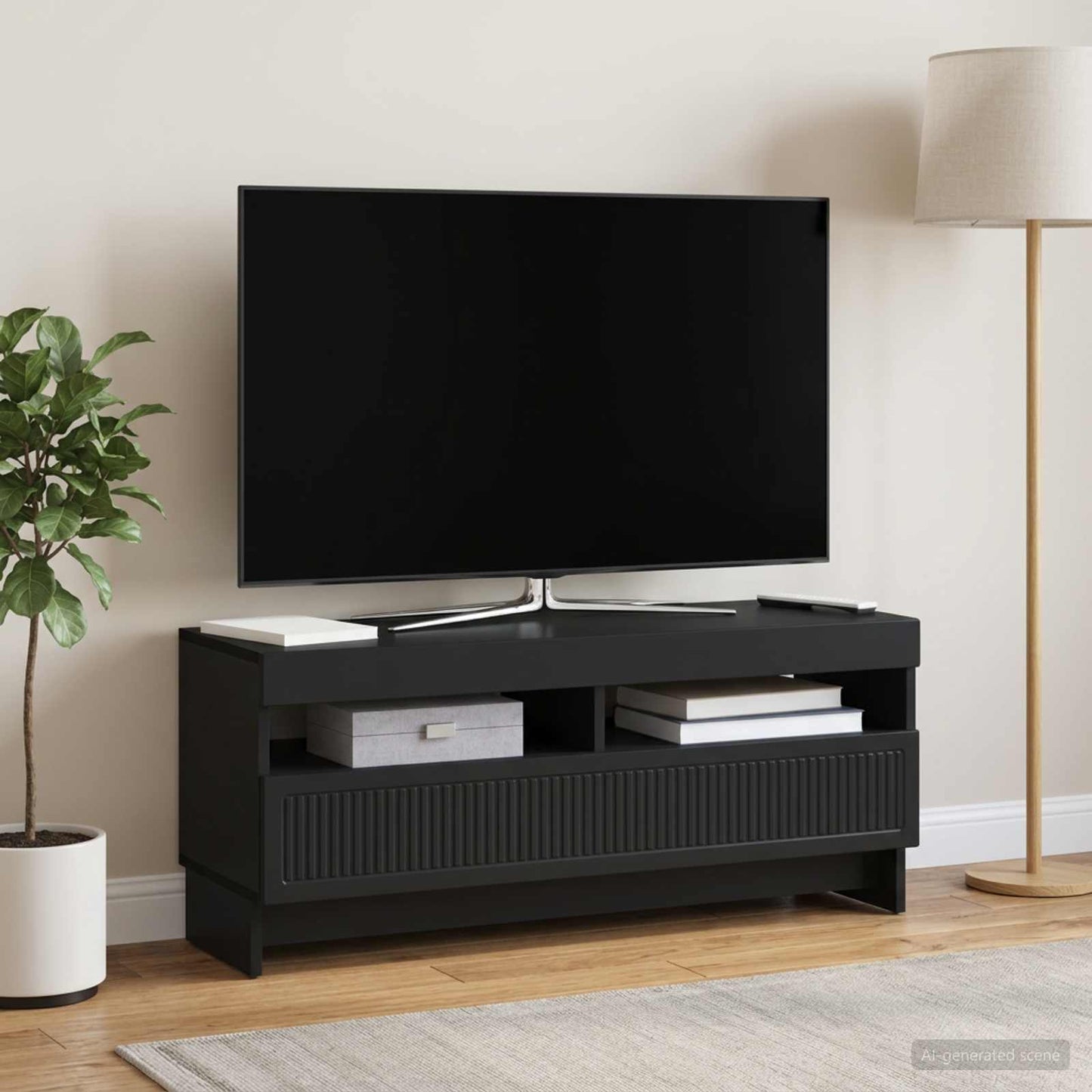 LED TV-skab Sort Konstrueret træ