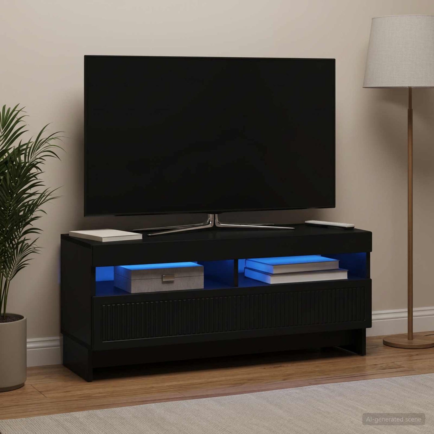 LED TV-skab Sort Konstrueret træ