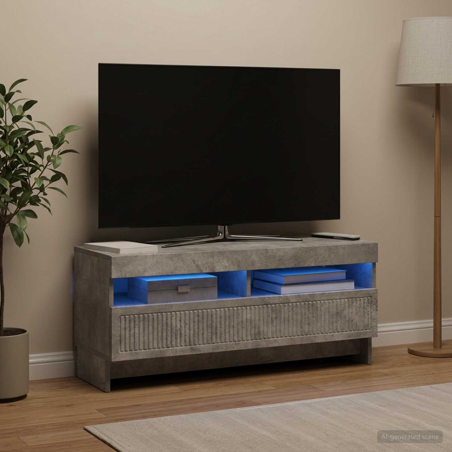 LED TV-skab Betongrå Konstrueret træ