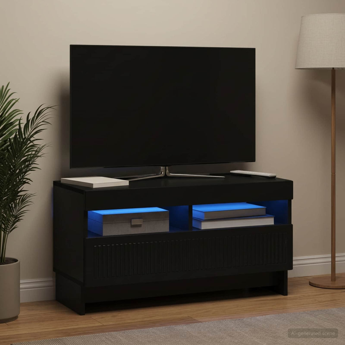 LED TV-skab Sort Konstrueret træ