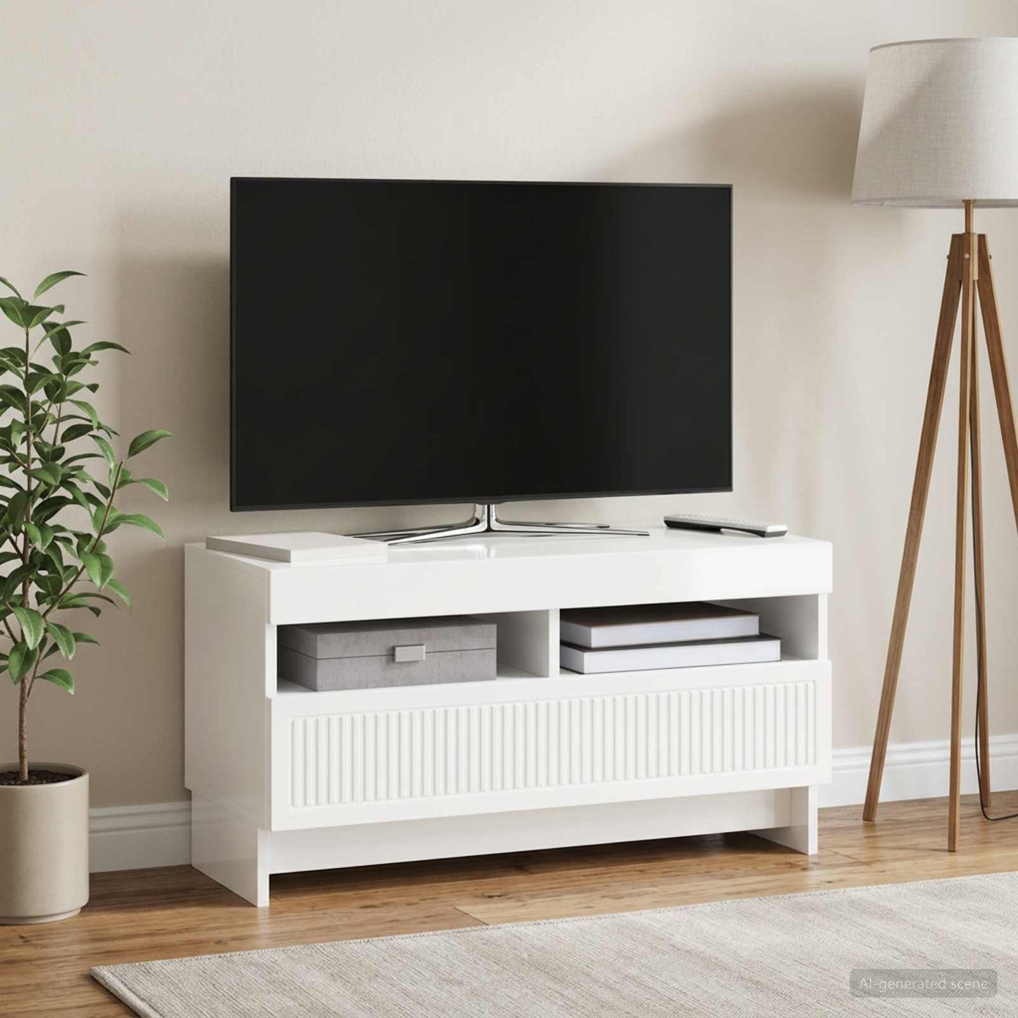 LED TV-skab Hvid højglans Konstrueret træ