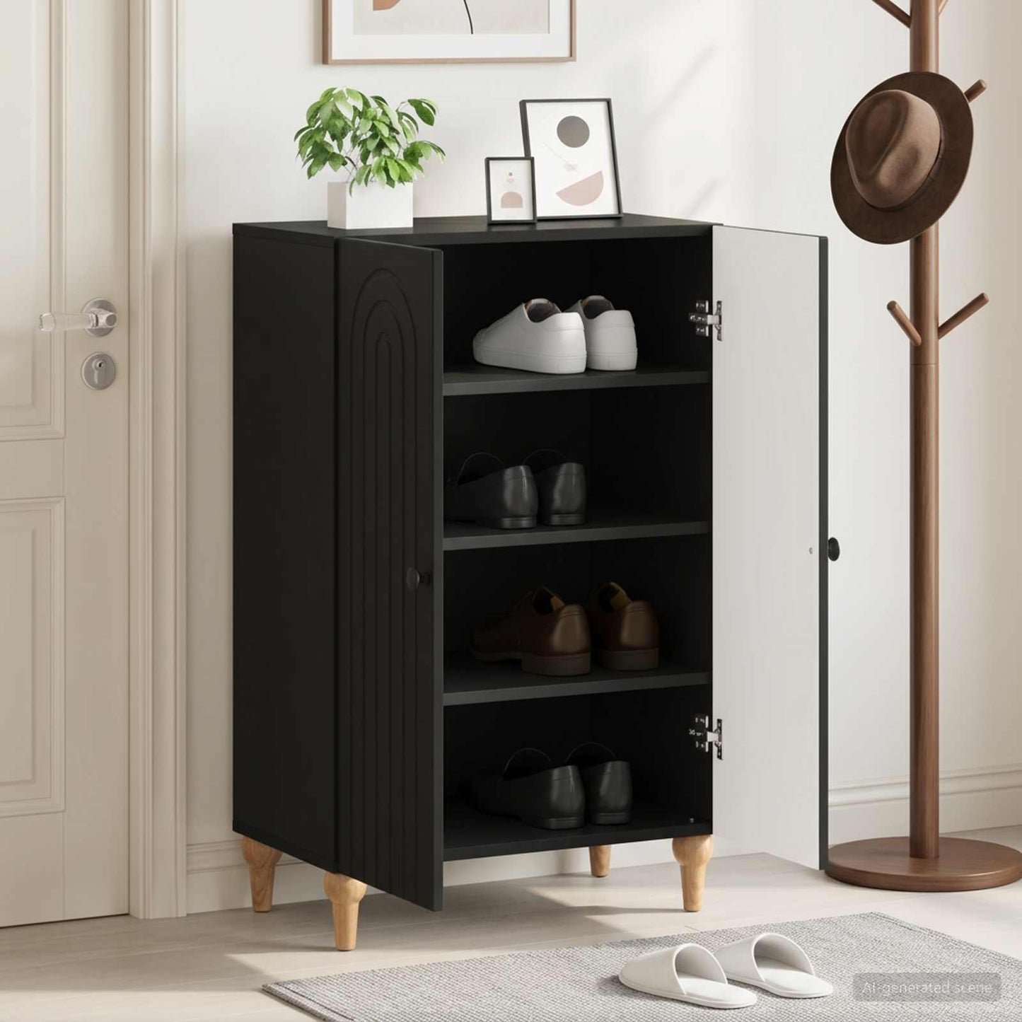 Sko skab ALKMAAR 59,5 x 39,5 x 90 cm Konstrueret træ Sort
