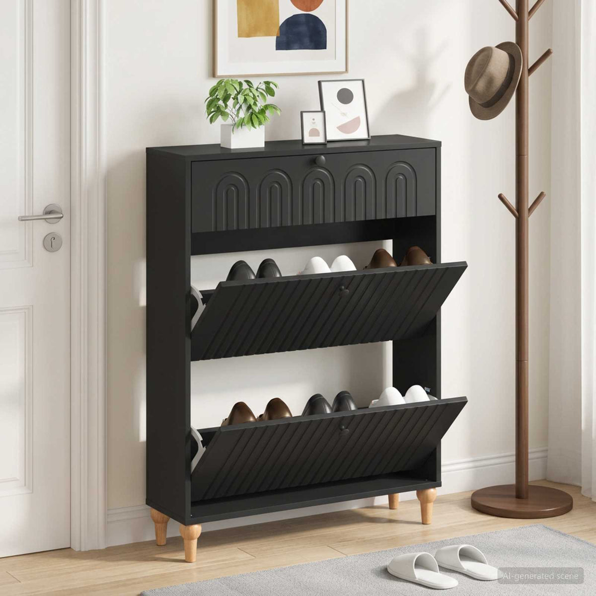 Sko skab ALKMAAR 78 x 24 x 103 cm Konstrueret træ Sort