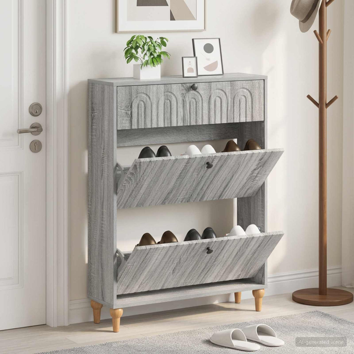 Sko skab ALKMAAR 78 x 24 x 103 cm Konstrueret træ Grå Sonoma
