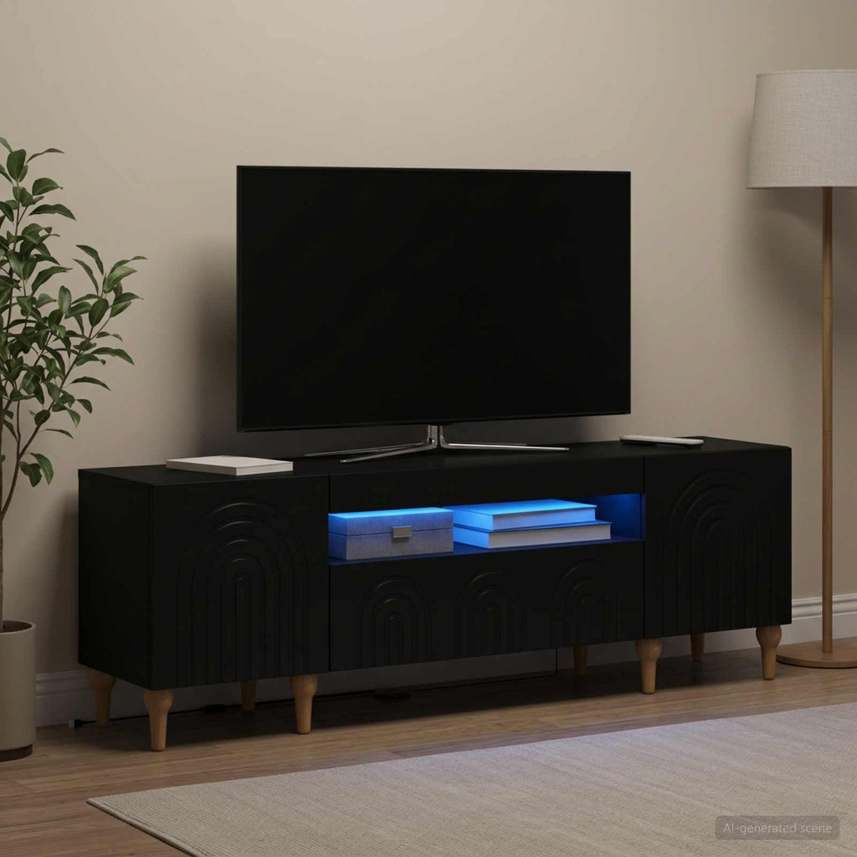 LED TV-skab Sort Konstrueret træ