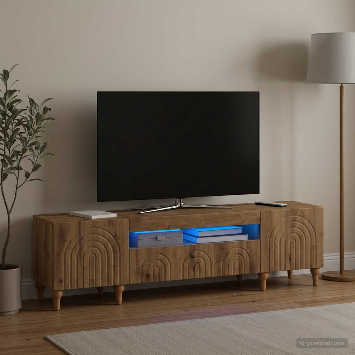 LED TV-skab ALKMAAR Artisan-eg Konstrueret træ