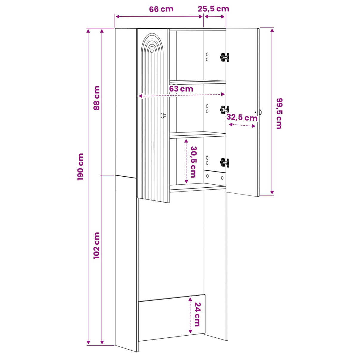 Toilet Skab ALKMAAR Betongrå 66 x 25,5 x 190 cm Konstrueret træ