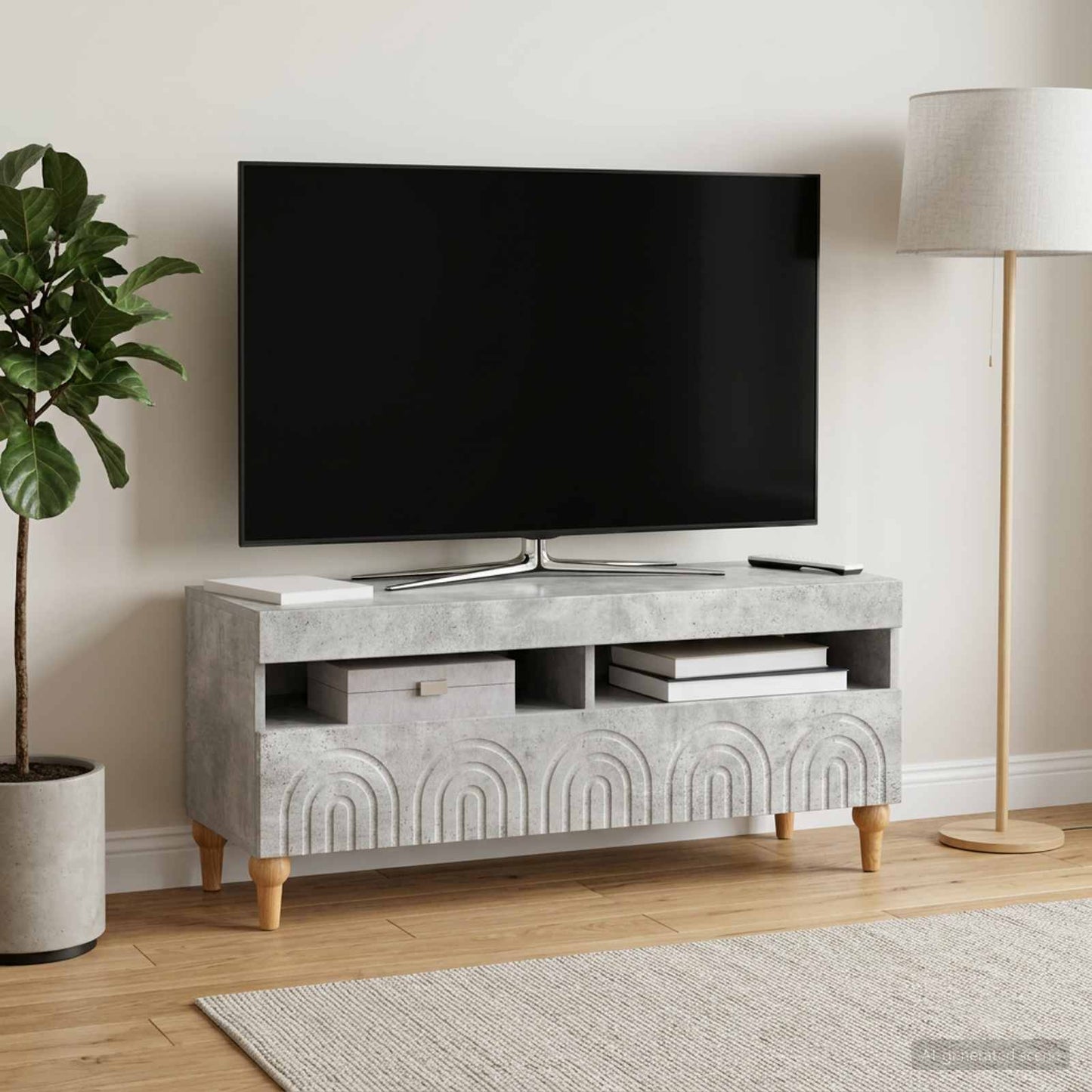 LED TV-skab Betongrå Konstrueret træ