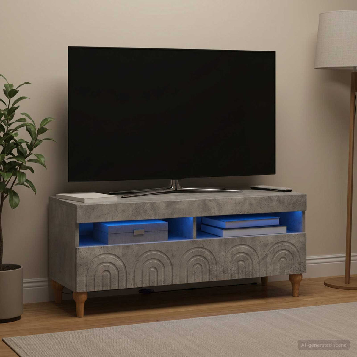 LED TV-skab Betongrå Konstrueret træ