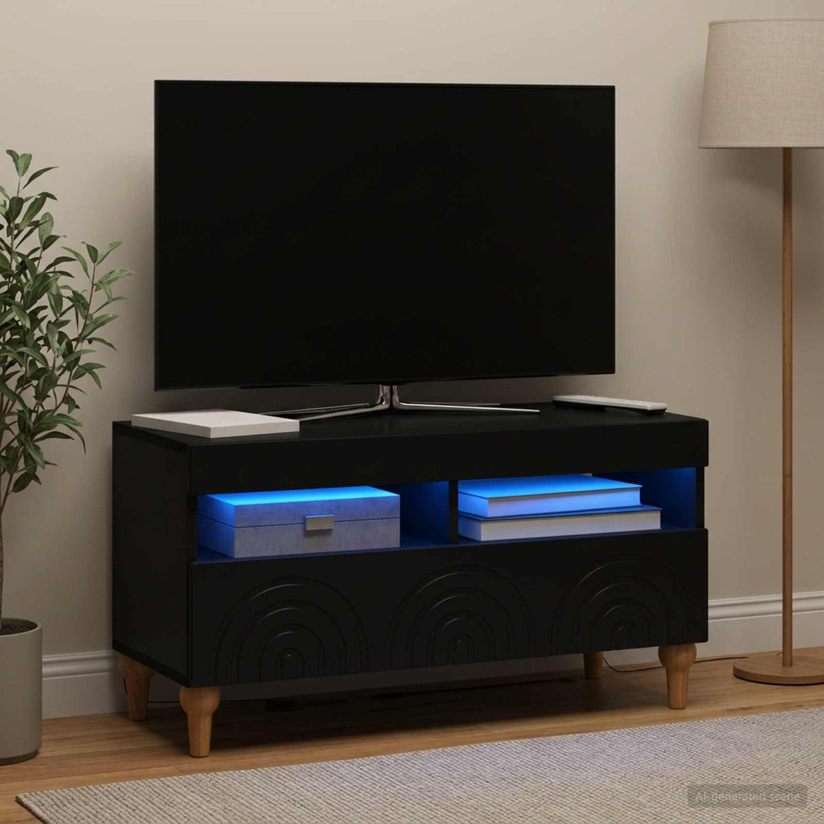 LED TV-skab Sort Konstrueret træ