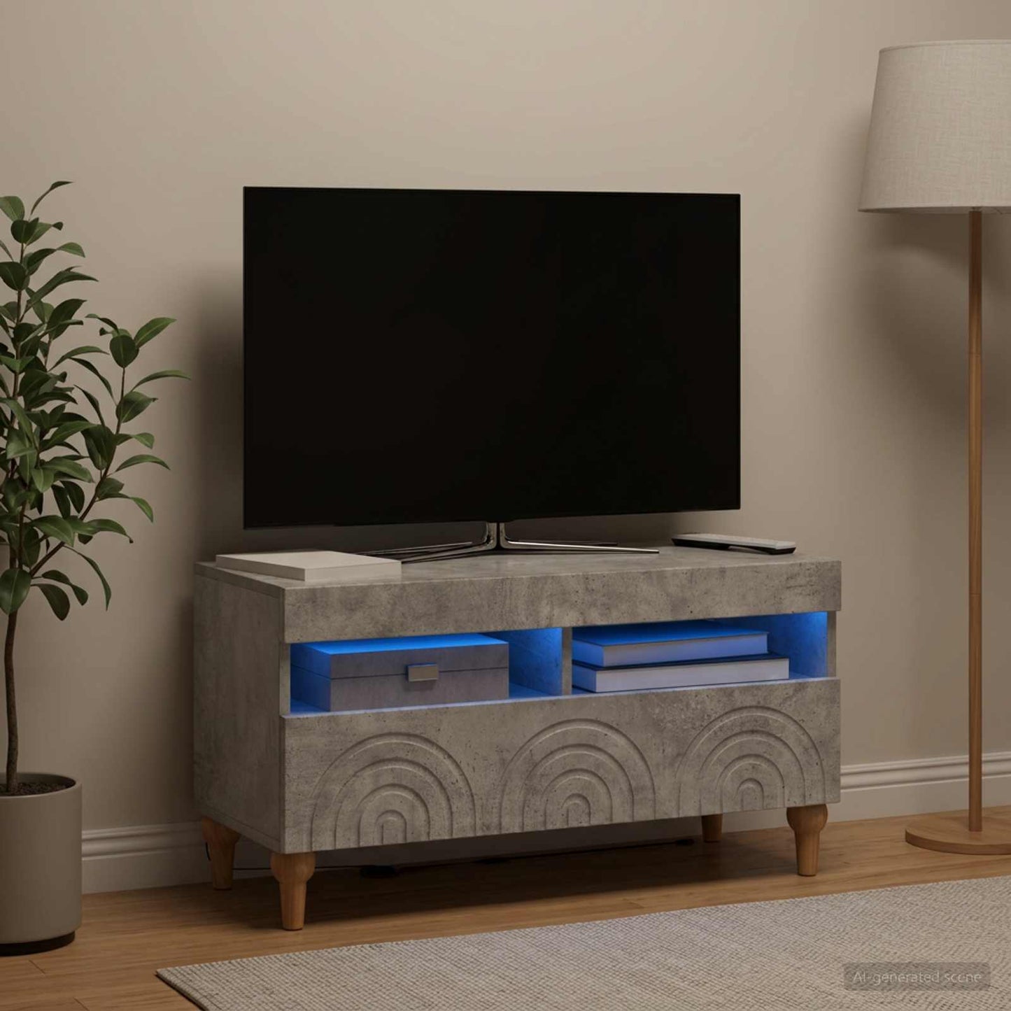 LED TV-skab Betongrå Konstrueret træ