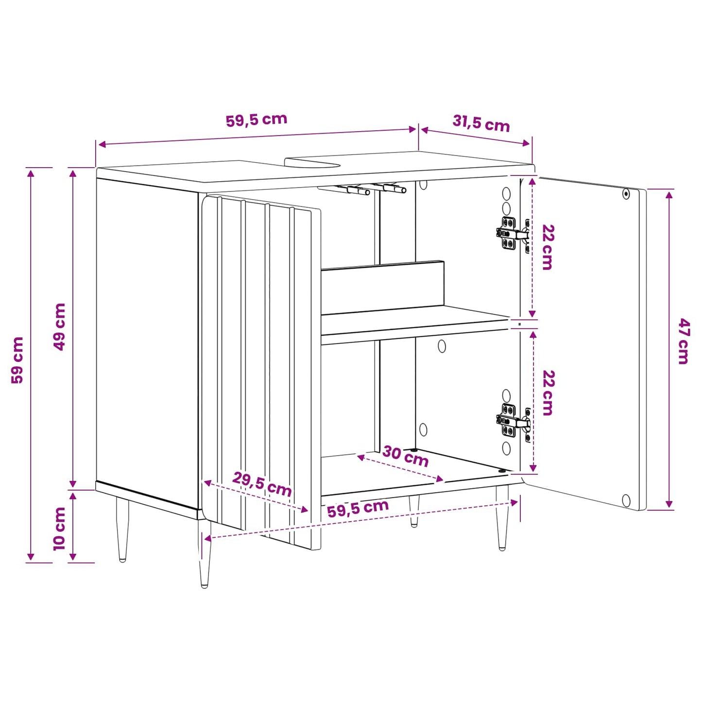 Badeværelsesskabsunder ZWOLLE Artisan-eg 59,5 x 31,5 x 59 cm