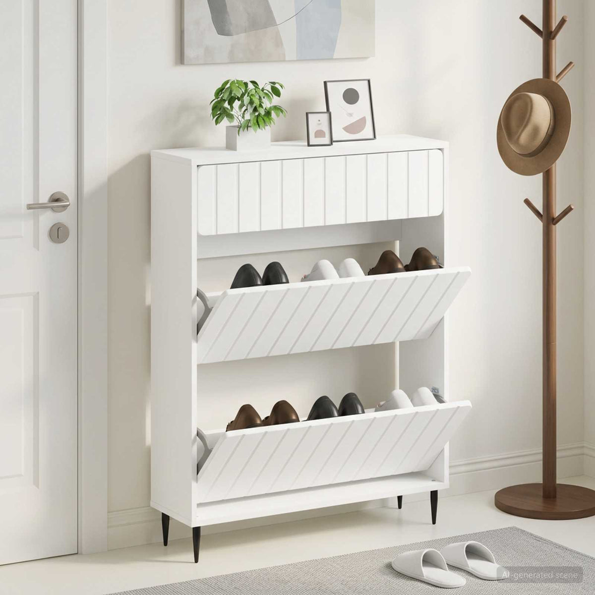 Sko skab ZWOLLE 78 x 24 x 103 cm Konstrueret træ Hvid