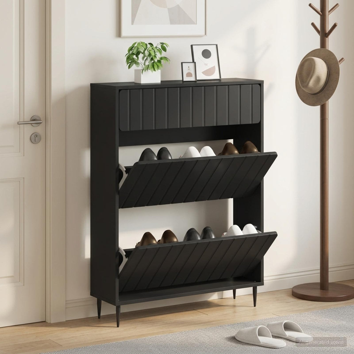 Sko skab ZWOLLE 78 x 24 x 103 cm Konstrueret træ Sort