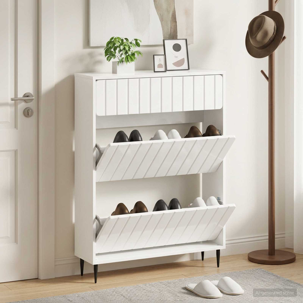 Sko skab ZWOLLE 78 x 24 x 103 cm Konstrueret træ Hvid højglans
