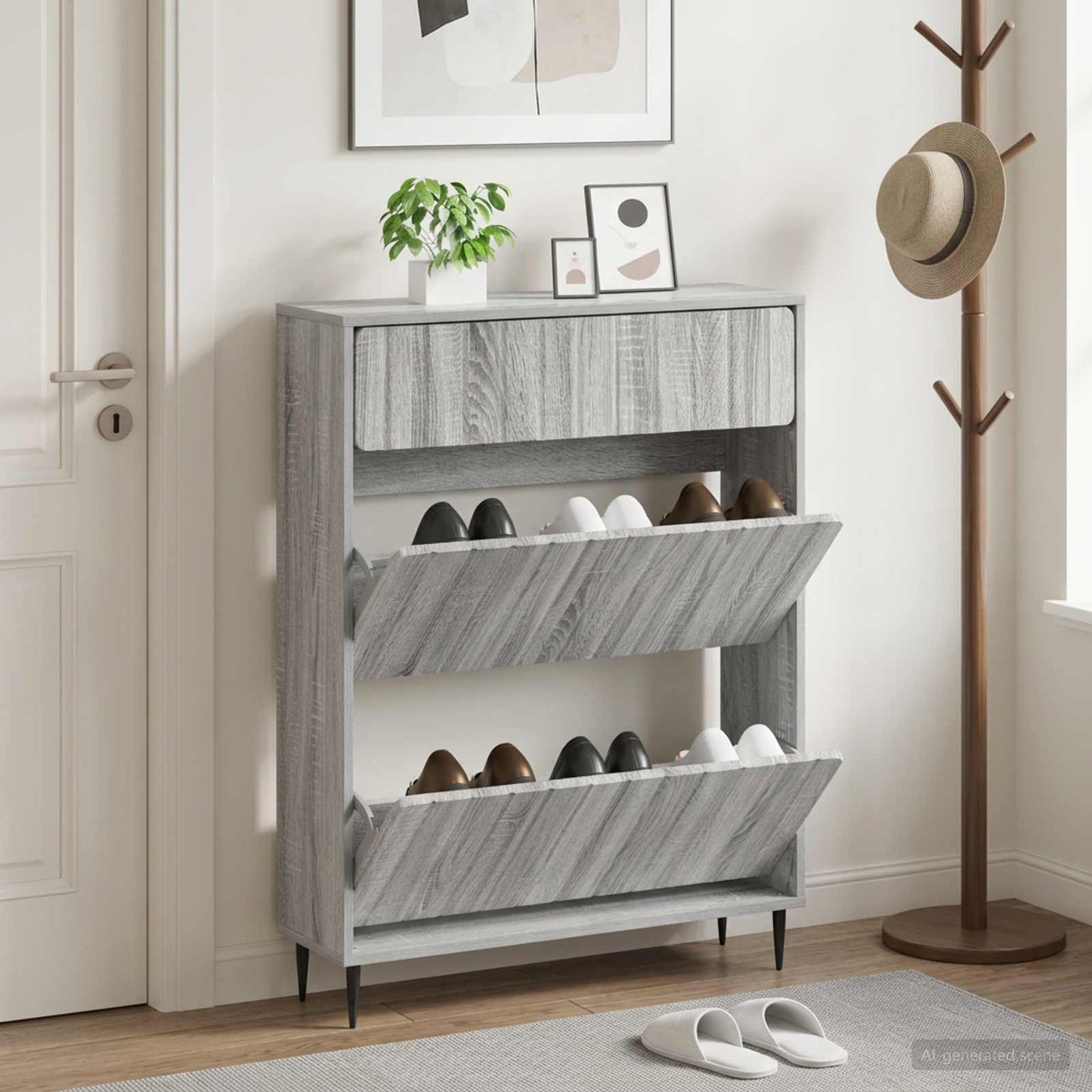 Sko skab ZWOLLE 78 x 24 x 103 cm Konstrueret træ Grå Sonoma