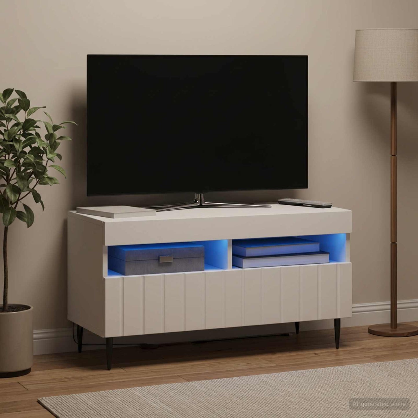 LED TV-skab Hvid Konstrueret træ