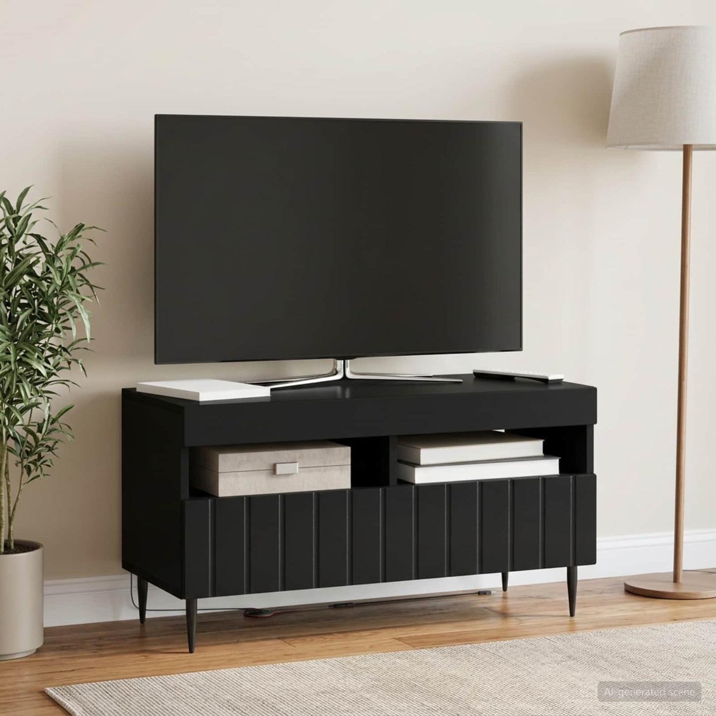 LED TV-skab Sort Konstrueret træ