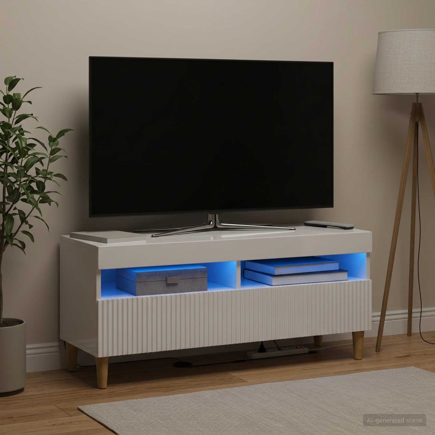 LED TV-skab Hvid højglans Konstrueret træ