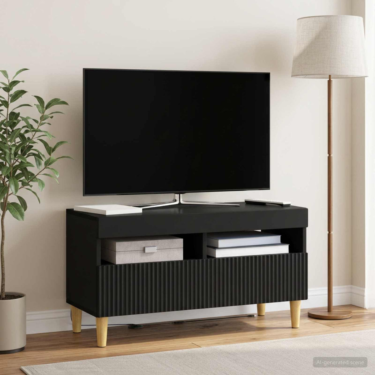 LED TV-skab Sort Konstrueret træ