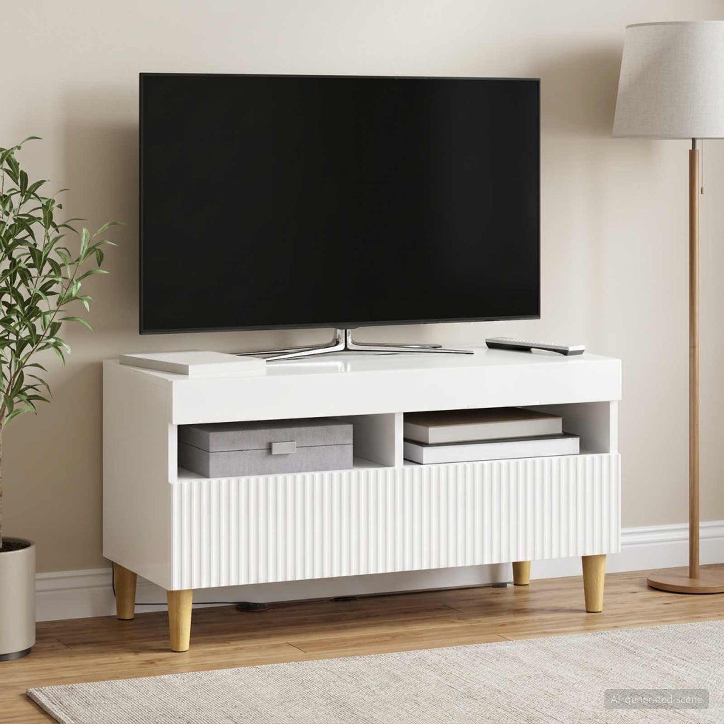 LED TV-skab Hvid højglans Konstrueret træ
