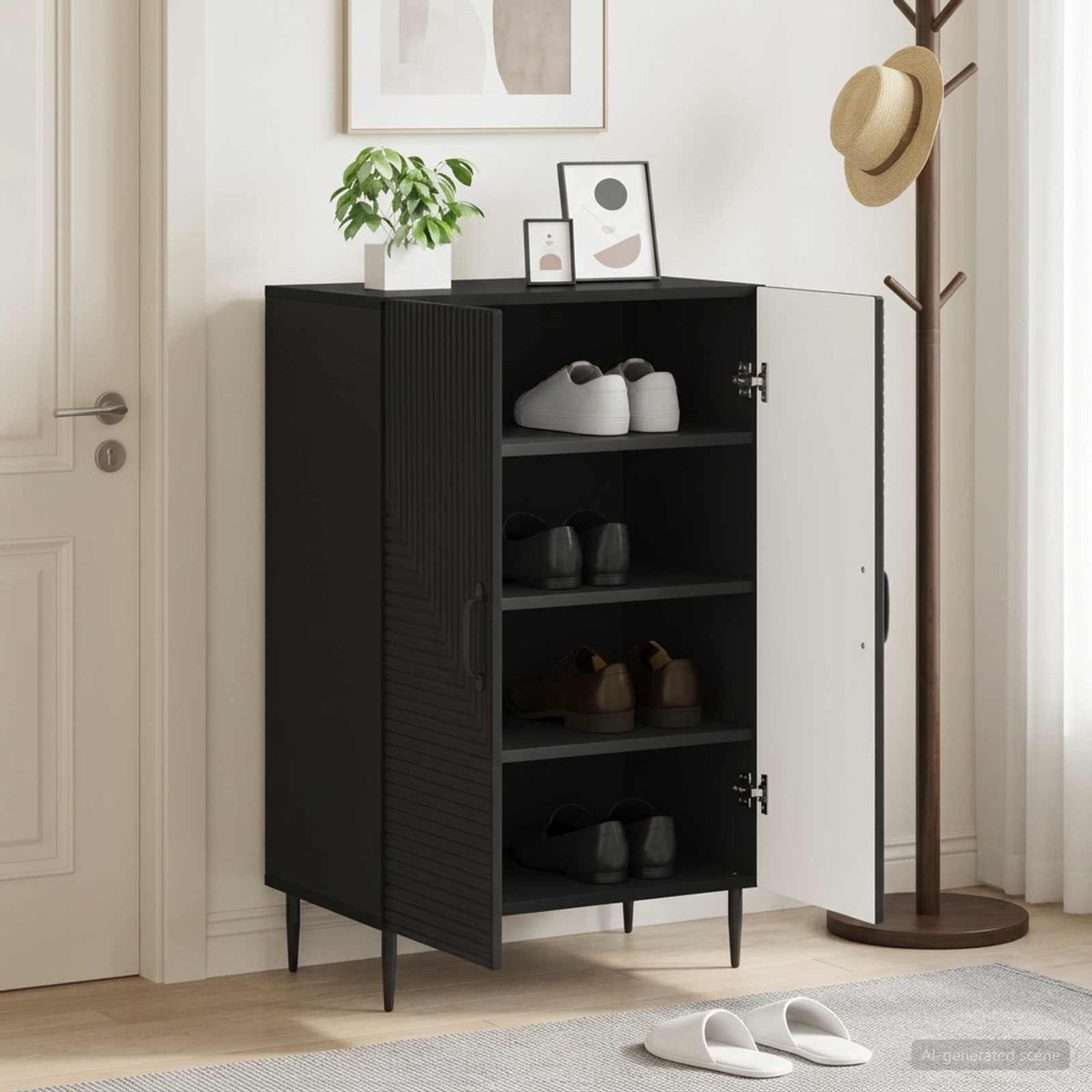 Sko skab HAARLEM 59,5 x 39,5 x 89,5 cm Konstrueret træ Sort