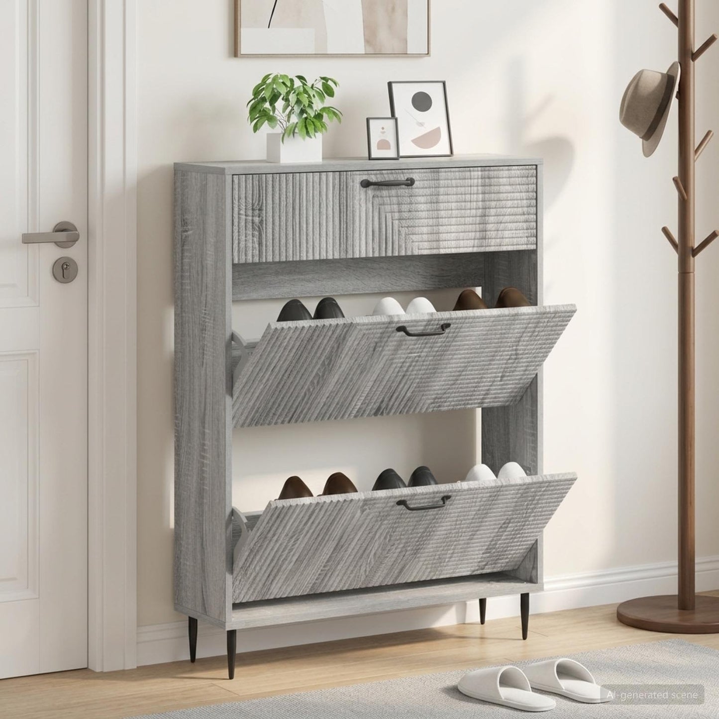 Sko skab HAARLEM 78 x 24 x 103 cm Konstrueret træ Grå Sonoma