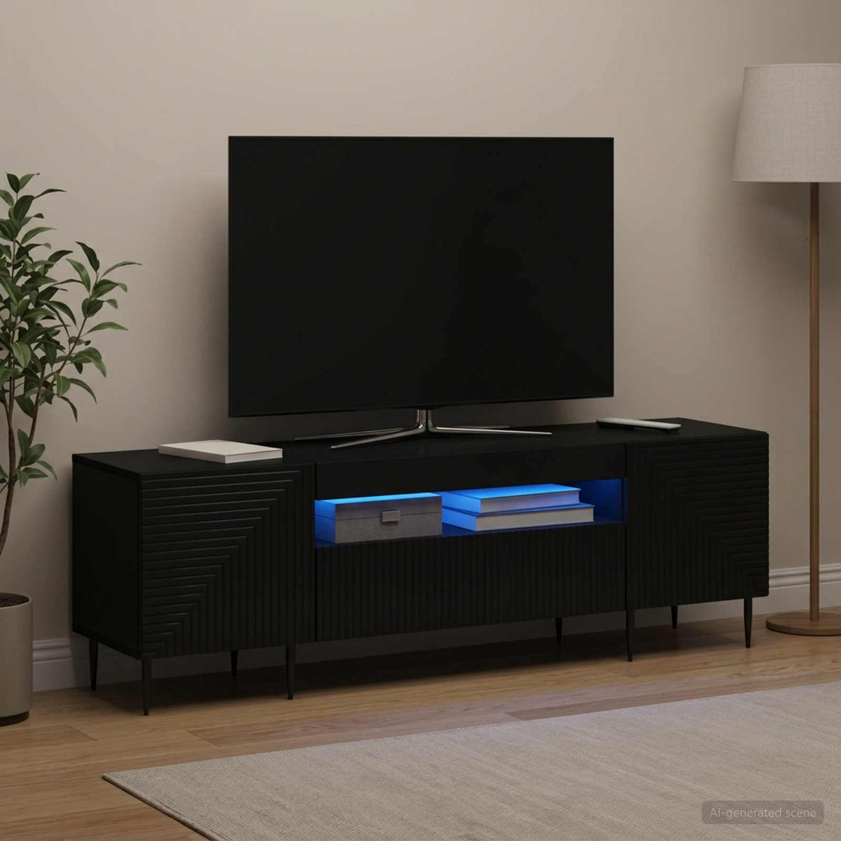 LED TV-skab Sort Konstrueret træ