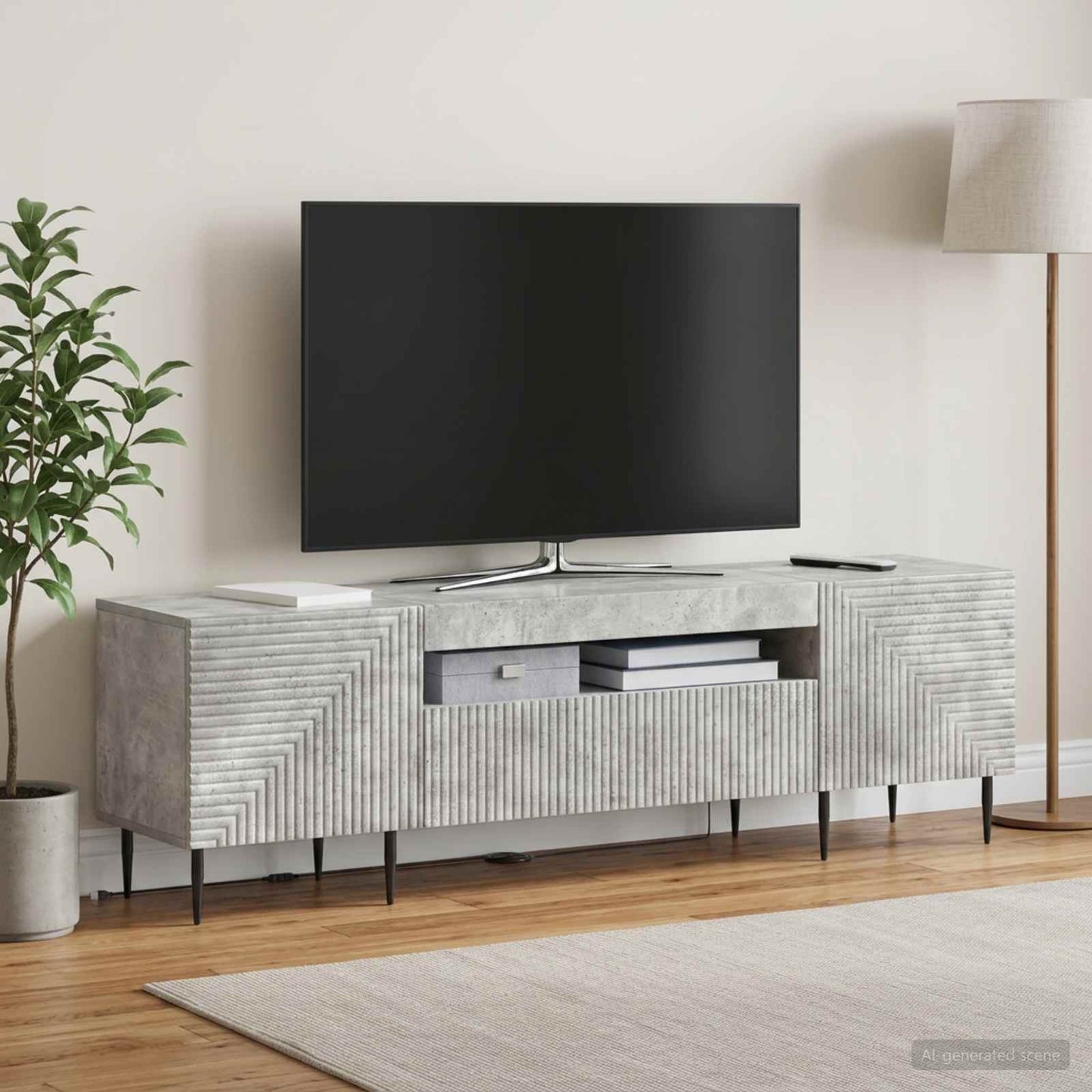 LED TV-skab Betongrå Konstrueret træ